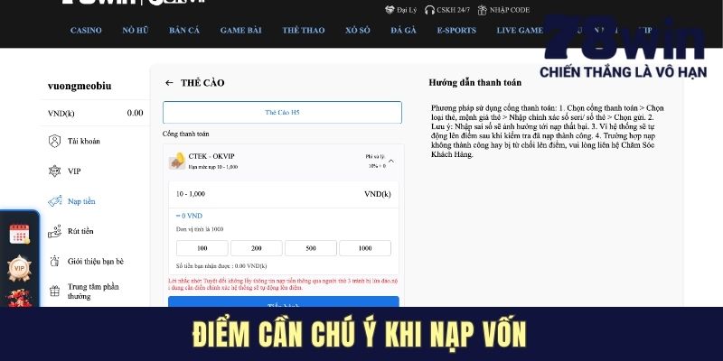 Điểm cần chú ý khi nạp vốn